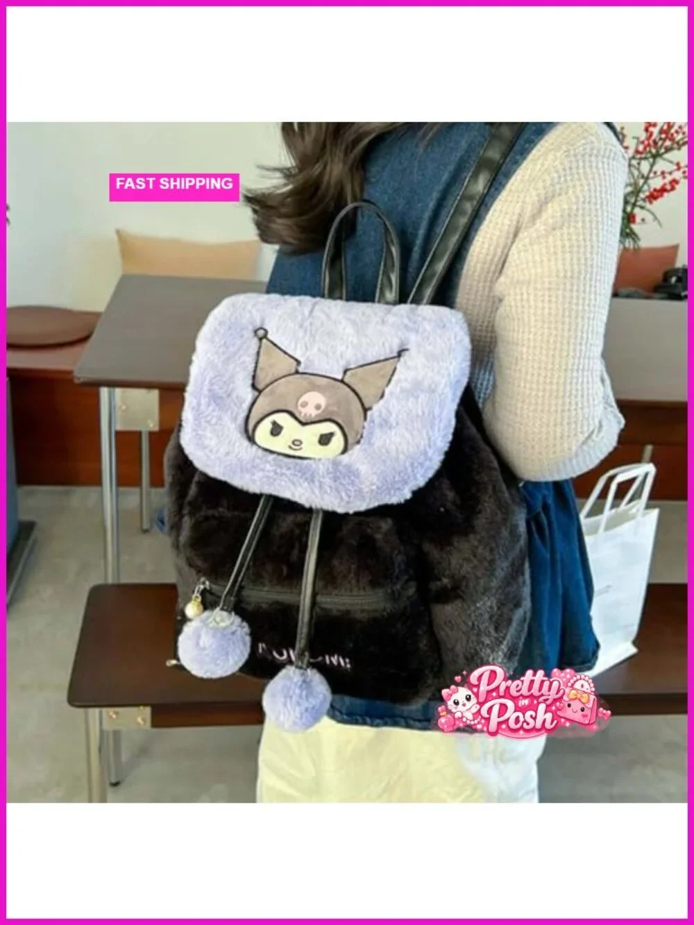 Kawaii Plush Cartoon Mini Backpack Drawstring Bag with Adjustable Straps